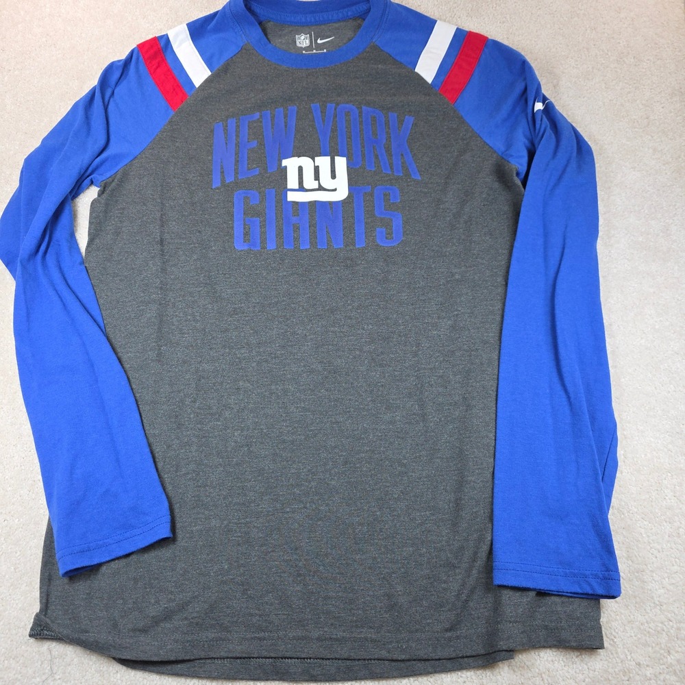 Nike New York Giants NFL Mens Medium Grey Blue Raglan‎ Long Sleeve T-Shirt
